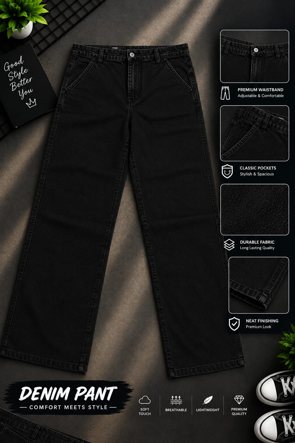 Semi Baggy Cargo Denim Pant (32857)