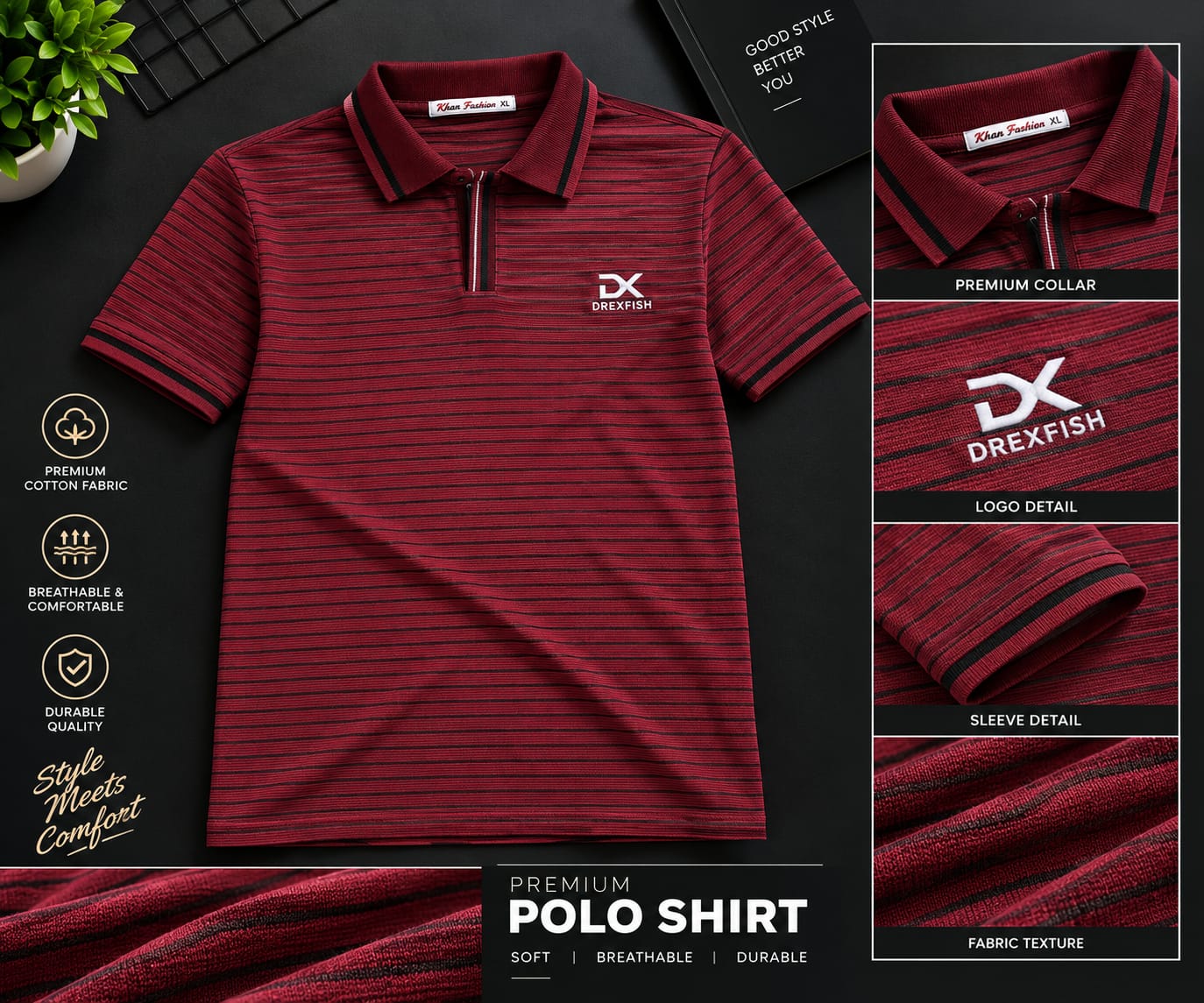 Trendy China Stripe V Neck Polo (32848)