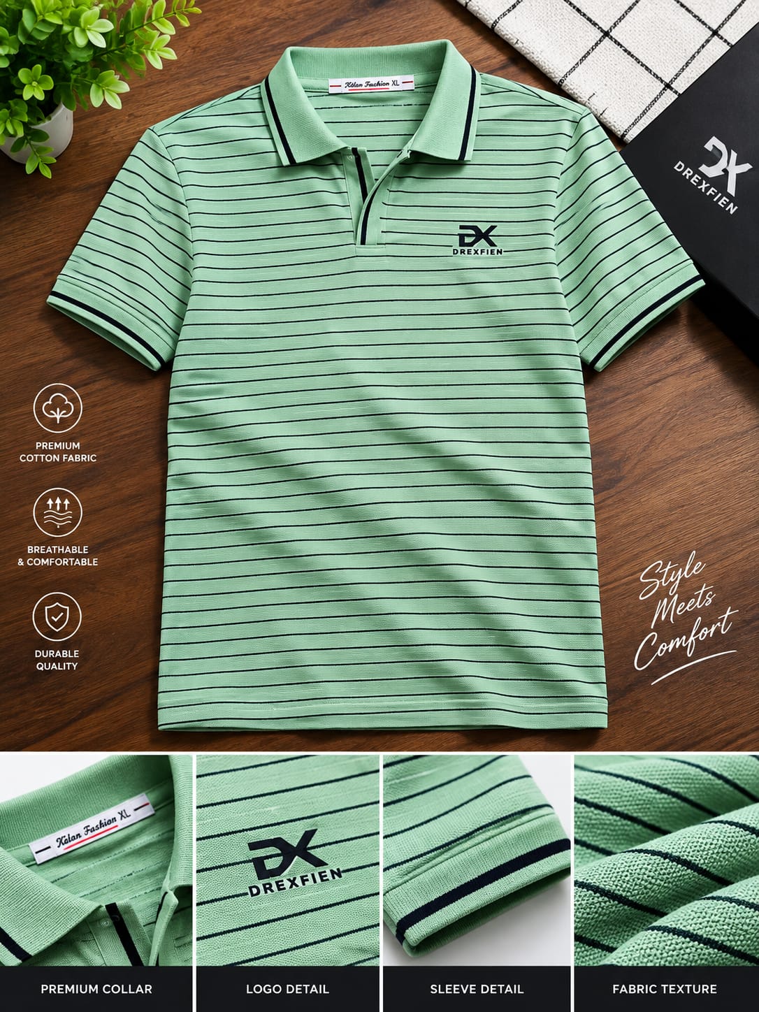 Trendy China Stripe V Neck Polo (32851)