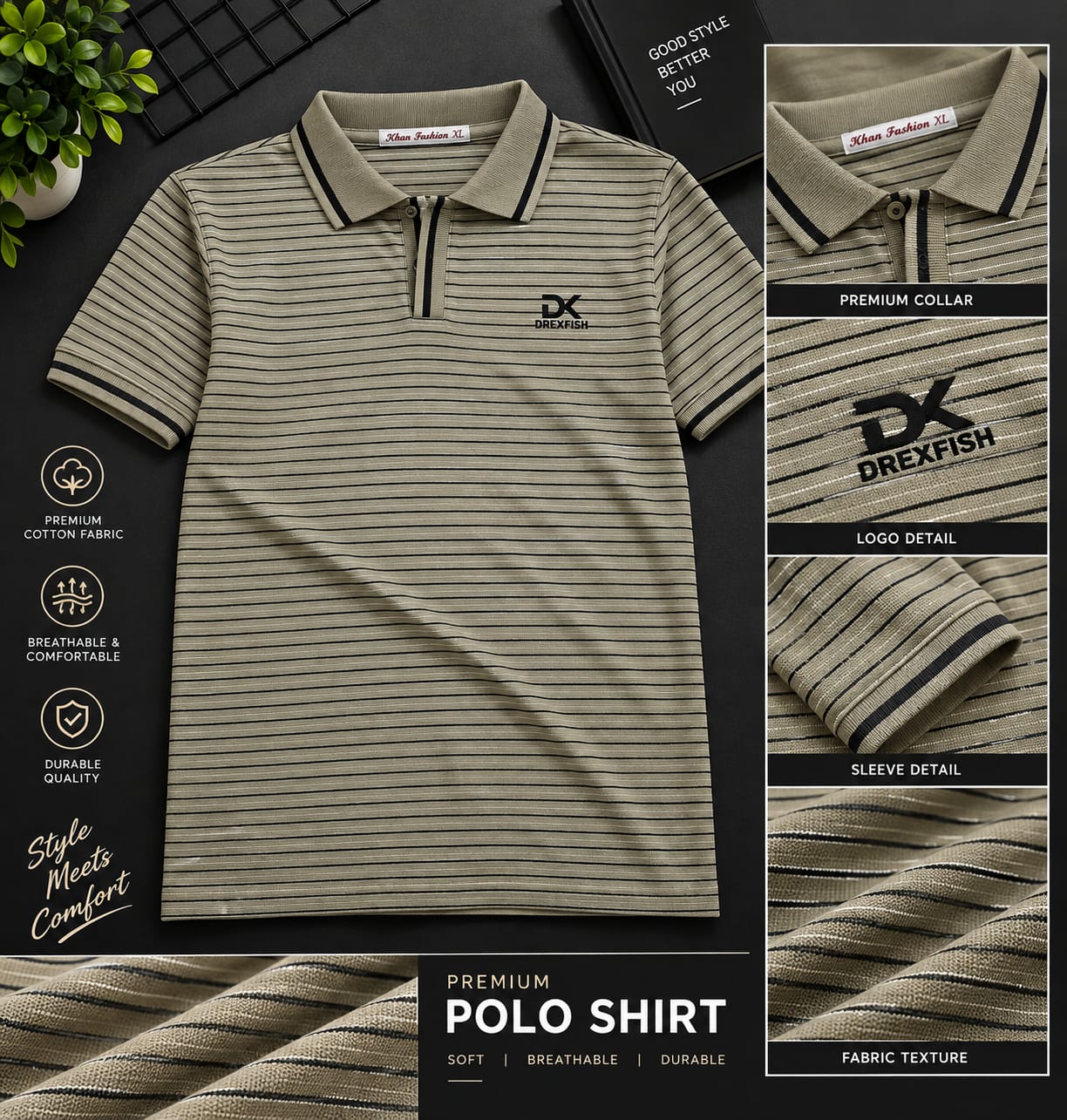 Trendy China Stripe V Neck Polo (32852)